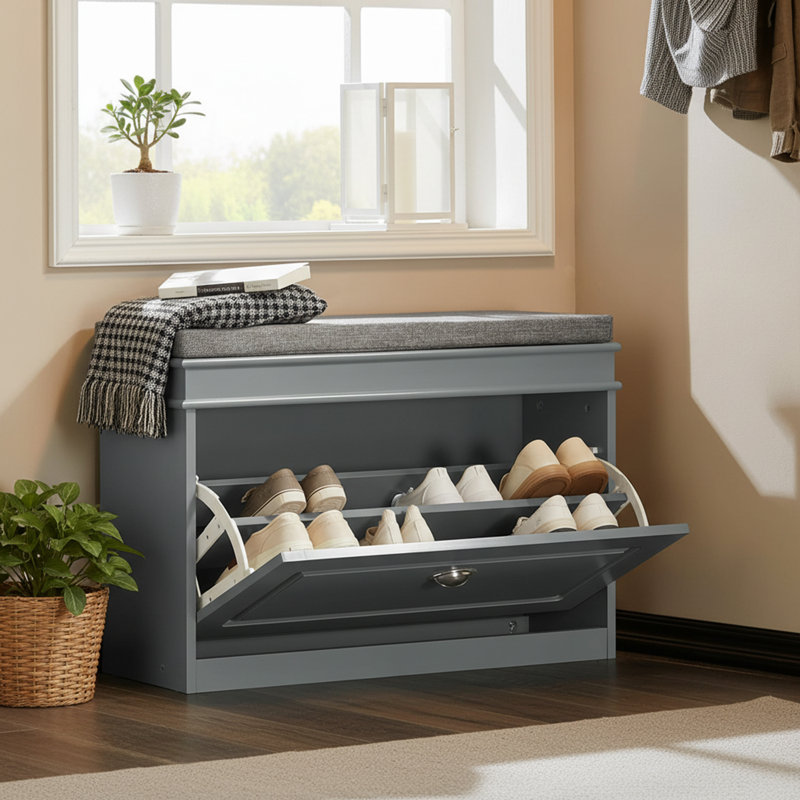 6 Pair Shoe Storage Bench, Grey