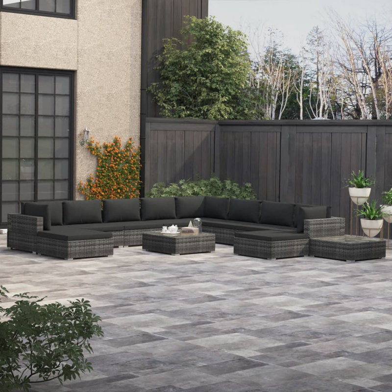 Plandome 2 Piece Sectional with Cushions, Gray Frame/Dark Gray Cushion