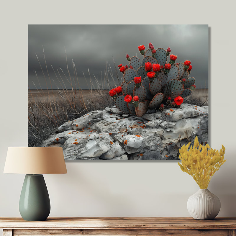 Cramus rouge et rouge, désert, cactus floral, art mural, salon, White Floater Framed, 32" H x 24" W