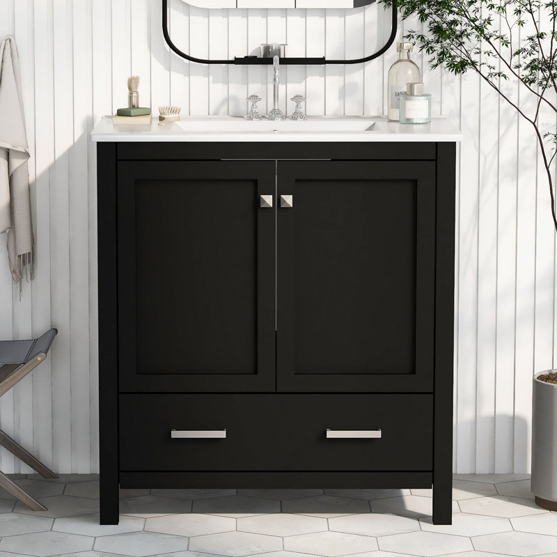 Meuble-lavabo simple avec plateau Sibelle 30, Noir
