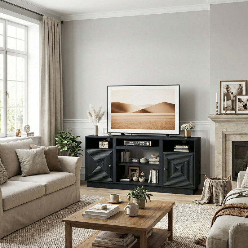 Meuble télé 59 po pour téléviseur de 65 po ou moins avec rangement et tablettes réglables, Noir