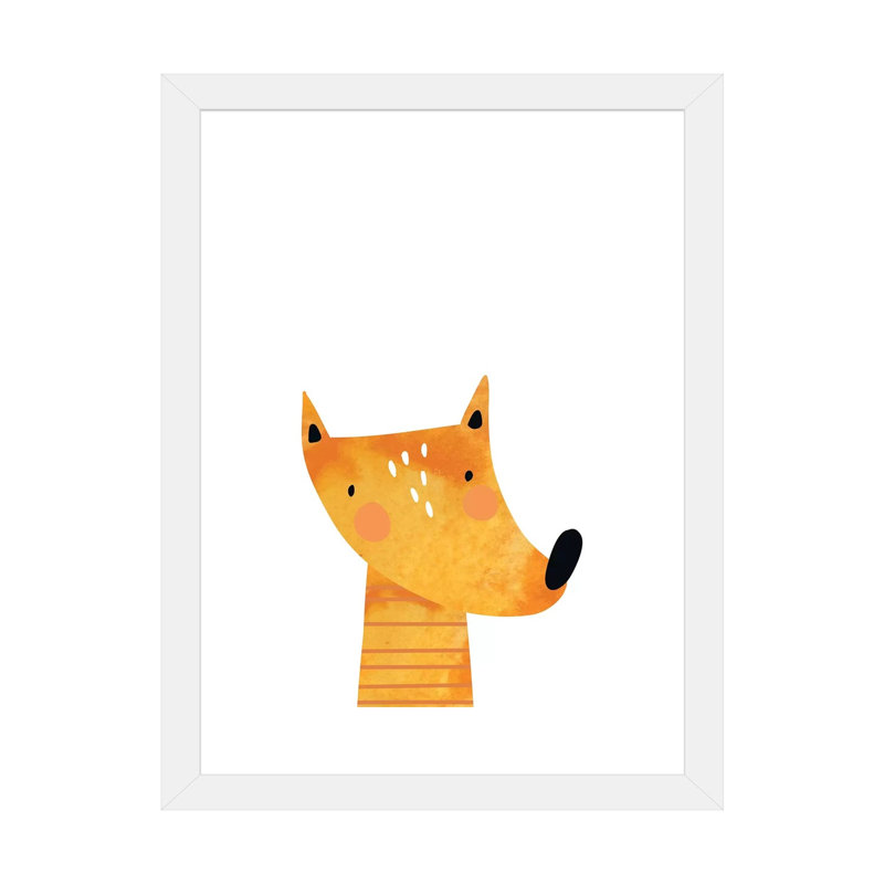 Renard - impression d'art graphique, Blanc, Papier encadré blanc, H 32 po x l 24 po x P 1 po