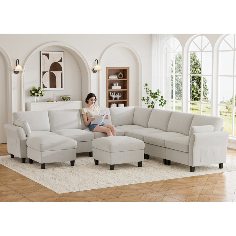 Canapé modulaire avec rangement 9 pièces, Tissu crème