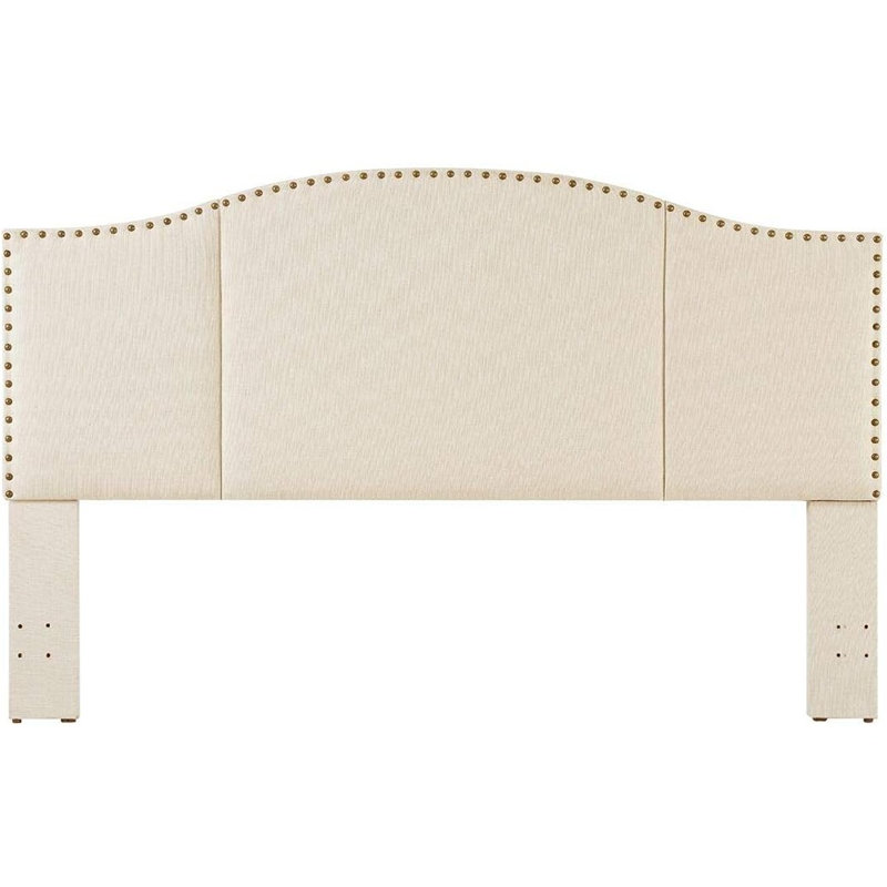Ivory Mid-Century King/California King Headboard – F Linen Upholstered, Tufted With Antique Brass Nailhead Accents, King