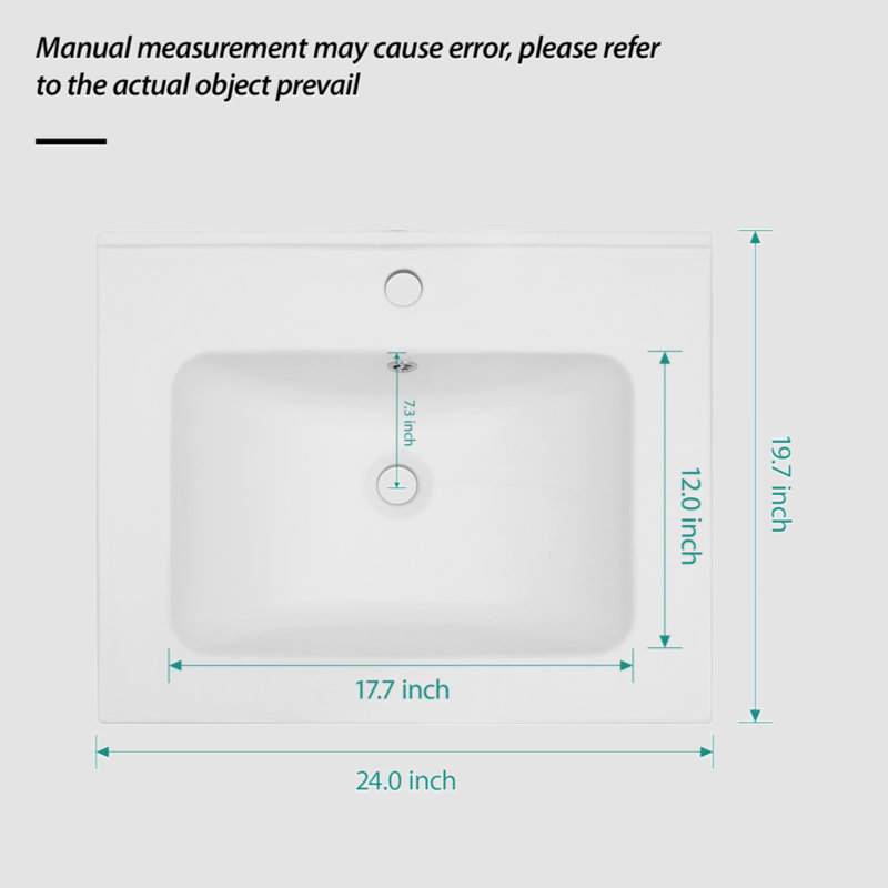 Lavabo de salle de bain rectangulaire en céramique avec trop-plein 19,7 po Go Peak Track