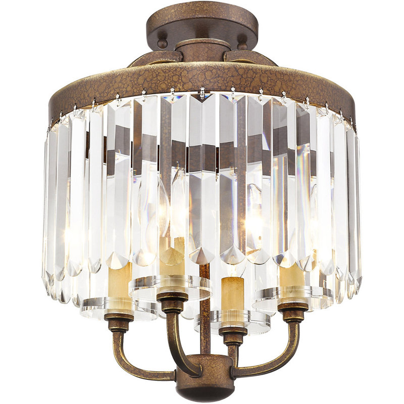 Lustre tambour 4 lumières Caroline, H 12 po x l 16 po x P 16 po, Bronze palacial