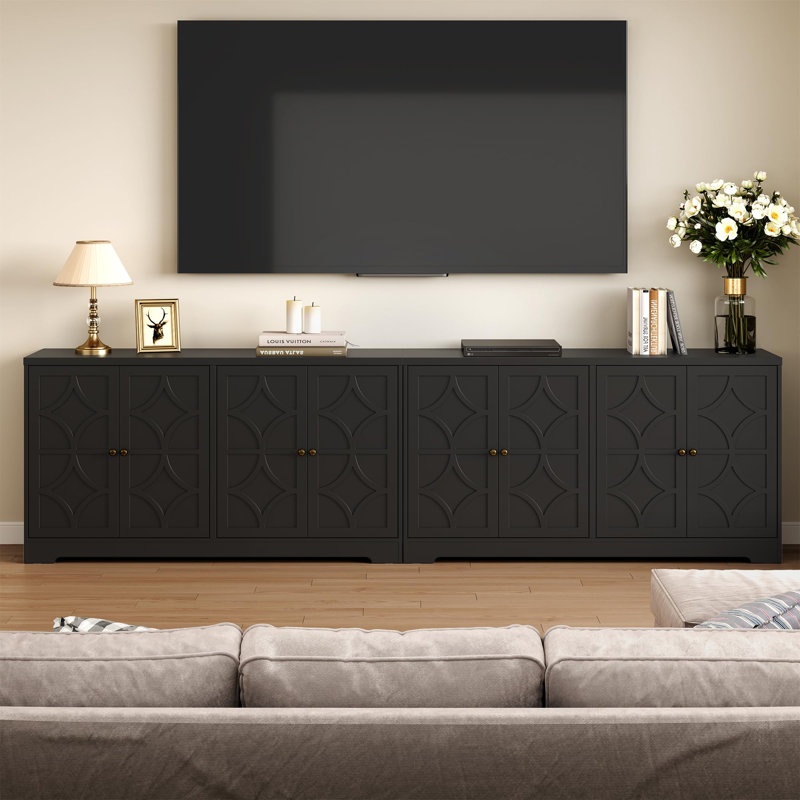 Sideboard Cabinet With 4 Doors Set Of 2, Black
