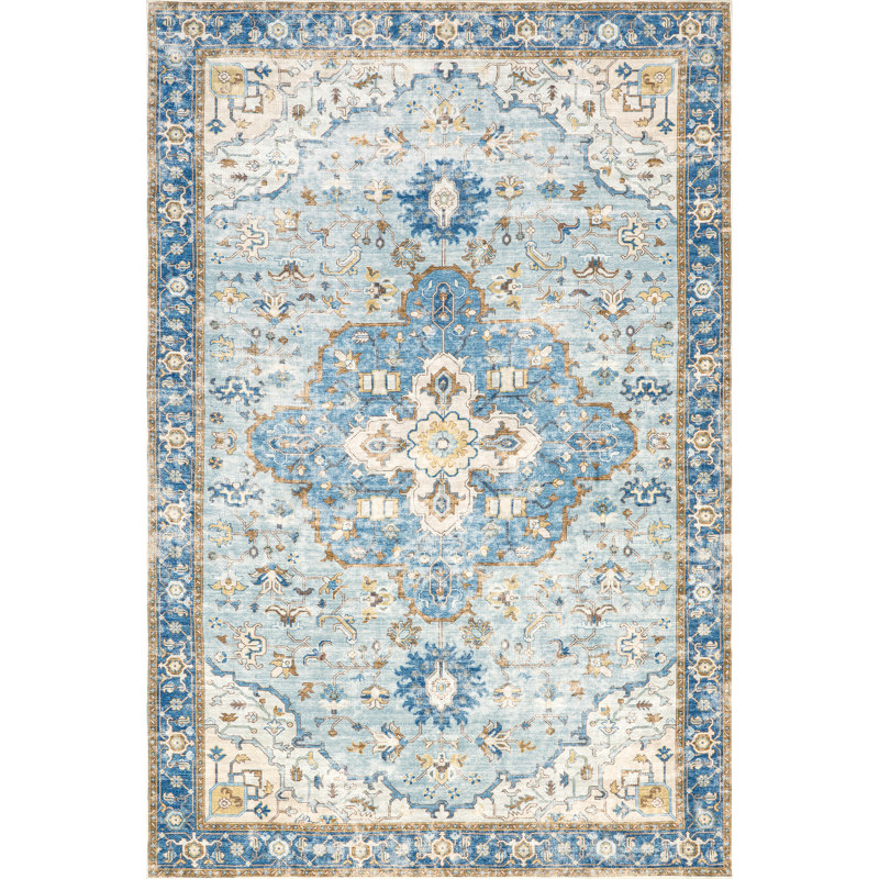 Tapis médaillon lavable à la machine Gitchka, Rectangle 7 pi 6 po x 9 pi 6 po