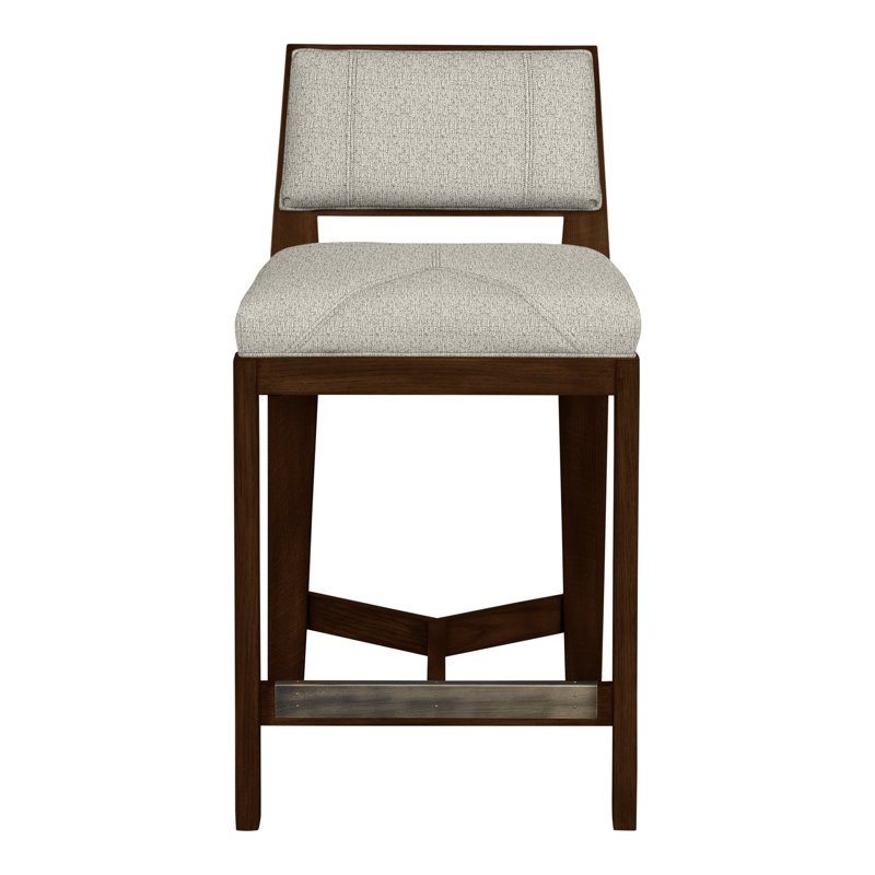 Scoville By Thom Filicia Upholstered Bar Stool with Solid Wood Frame, Havana, Tuck Metal