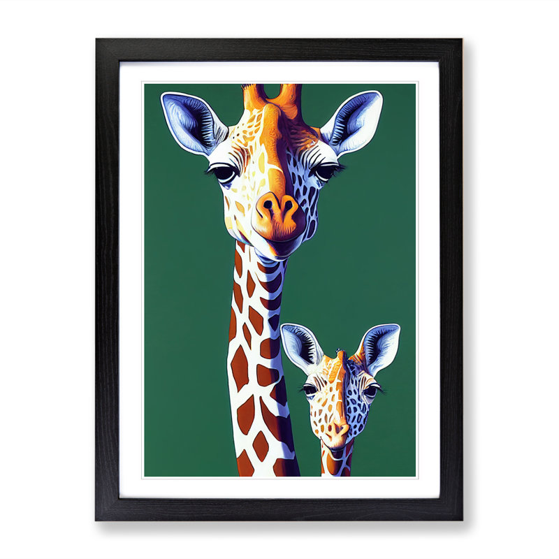 FRM-V0523-1075X Giraffe Gouache Paint 1 Piece Wall Art, 64cm H x 46cm W, Black Framed