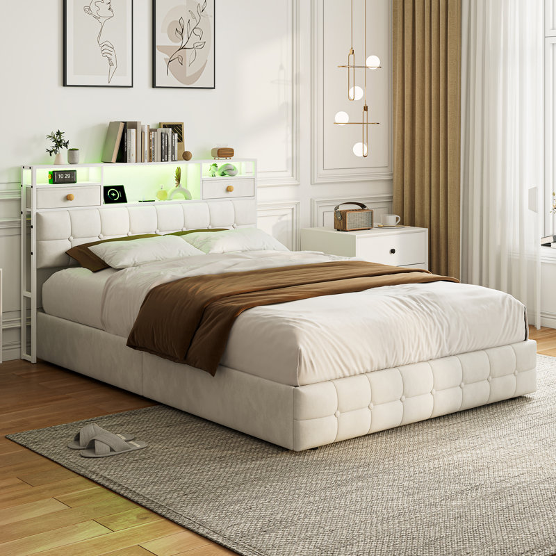 Bed, Beige, European Double (140 x 200 cm)