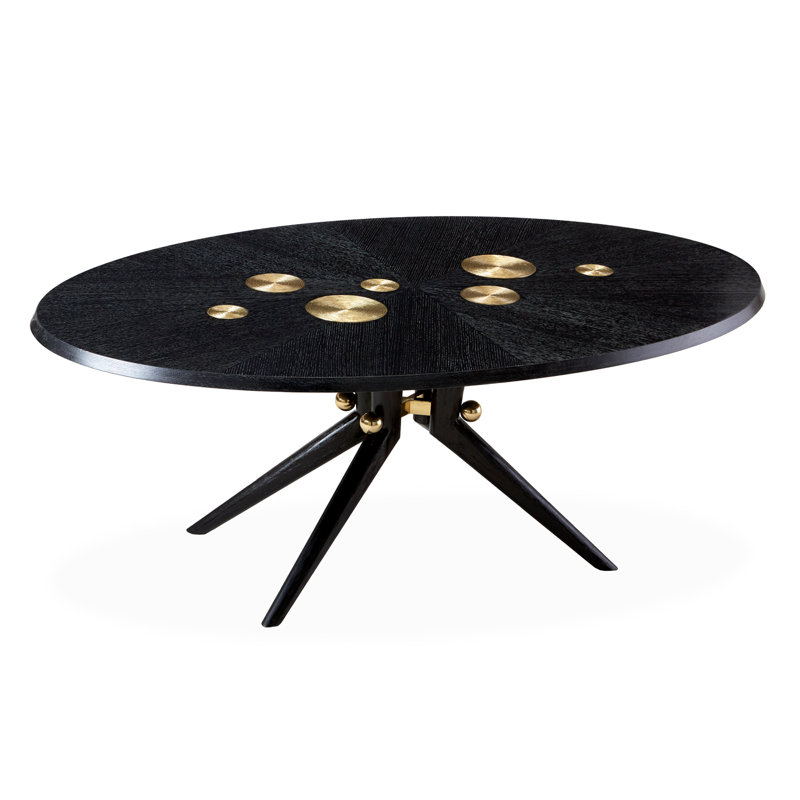 Ebonized Oak Round Dining Table with Brass Accents
