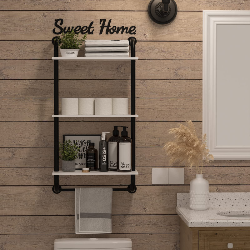 Wall Shelves 3-Tier, Bathroom Shelves Over Toilet, Rustic Industrial Pipe Shelves, Black