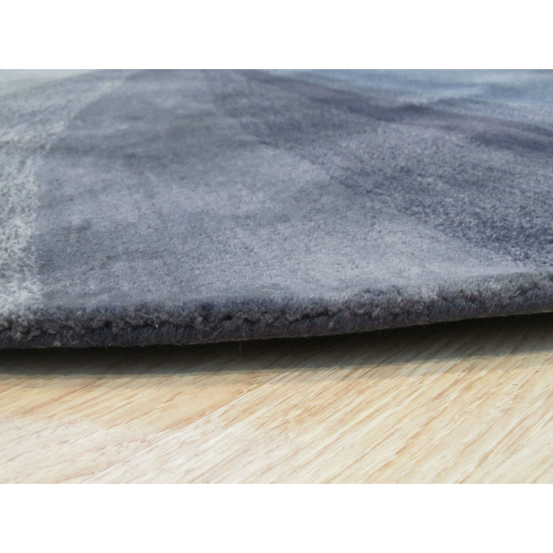 Tapis bleu en laine touffeté à la main Hanchett, Rond 7 pi 9 po