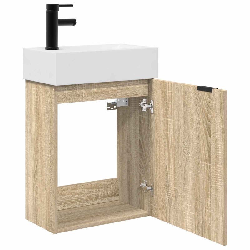 Single Bathroom Vanity with Ceramic Basin, 26cm, Sonoma Qak