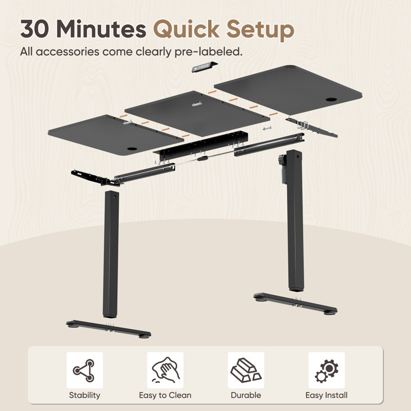 Putnam Height Adjustable Standing Desks, Black, 48" H x 55.11" W x 23.62" D