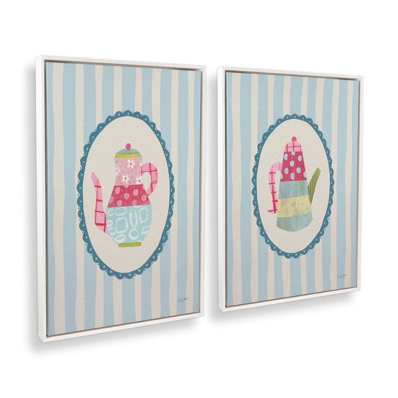 «Happy Tea Time», ensemble de 2 impressions, 12 po x 8 po, Toile avec cadre, Blanc opaque
