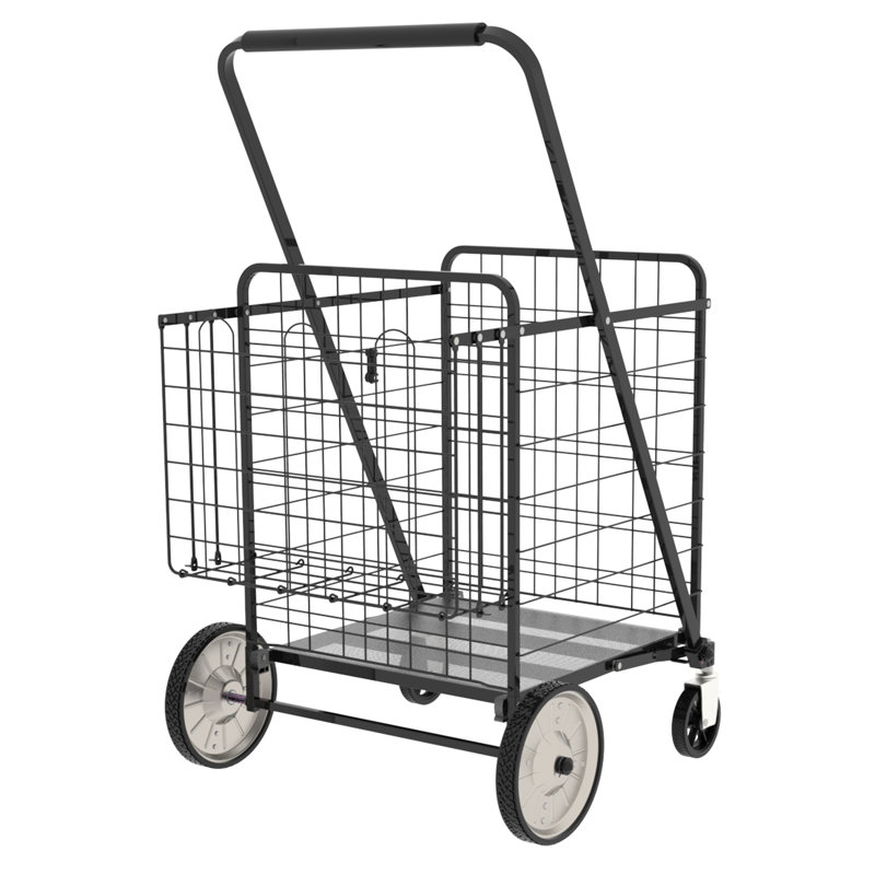 Chariot utilitaire pliable Bigger Super Jumbo avec panier double et roulettes pivotantes à 360 °, structure en acier inoxydable robuste