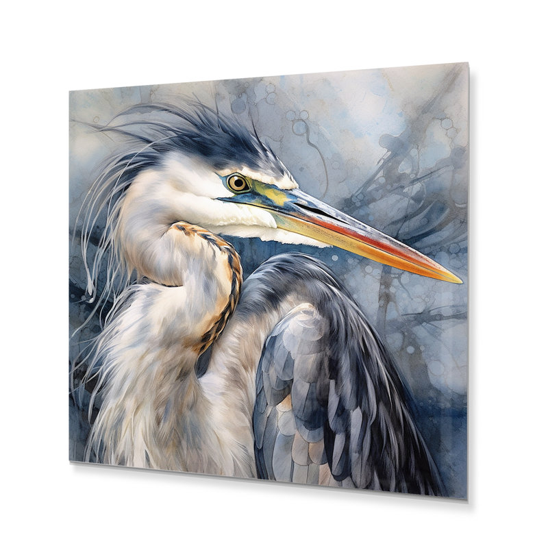 Heron Waterbird II - reproduction d'animaux sur métal, H 16 po x l 16 po x P 1 po