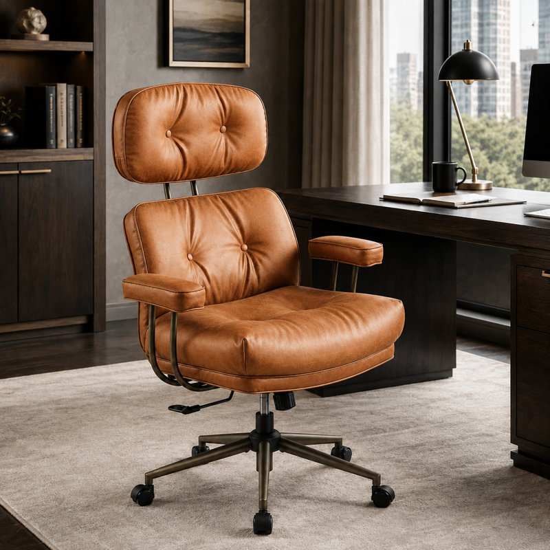 Fauteuil de direction rétro en similicuir avec hauteur réglable et pivot, Brown, Bronze