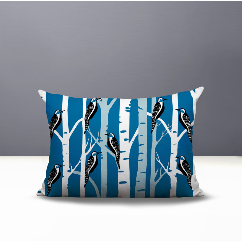 Oreiller réversible intérieur / extérieur Fiore Bird, Rectangle H 14 po x l 20 po, Turquoise