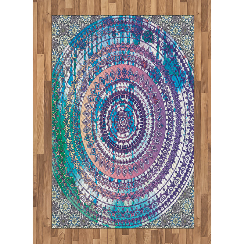Ethnic High Density Long Fiber Poly Threads Decorative Area Rug Carpet, Rectangle 4' x 5'8"