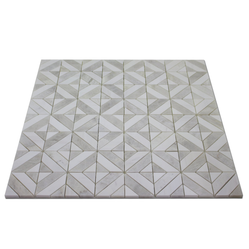 3" x 3" Marble Grid Mosaic Tile, White/Gray