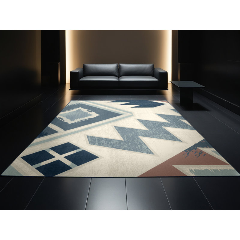 Machine Washable Penola Global Inspired Block Print Rug in Beige , 5 x 8
