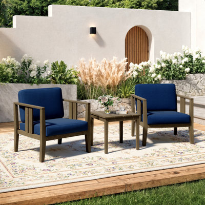 Junco Teak Outdoor Two-Person Patio Set With Cushions And Side Table
