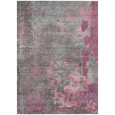 9' X 12' Blush Gray And Mauve Abstract Washable Indoor Outdoor Area Rug