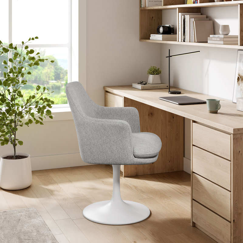 Lippa Performance Velvet Swivel Dining Armchair, Fabric Light Gray, White