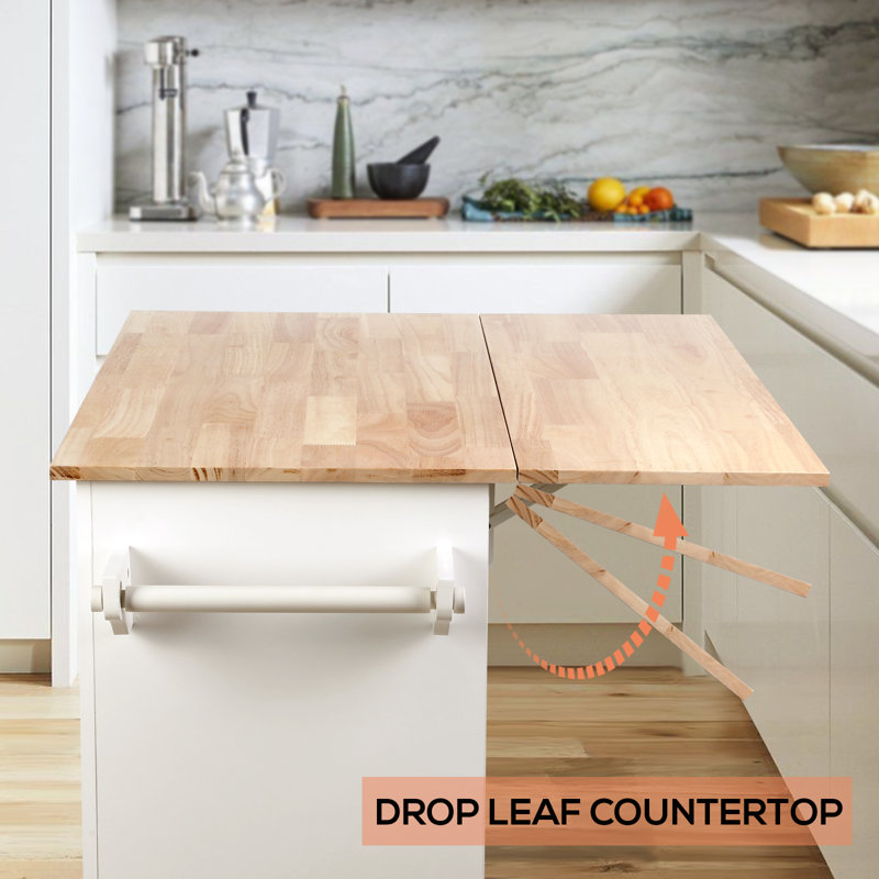 Nikayia 43.3" Solid Wood Kitchen Island with Drop Leaf