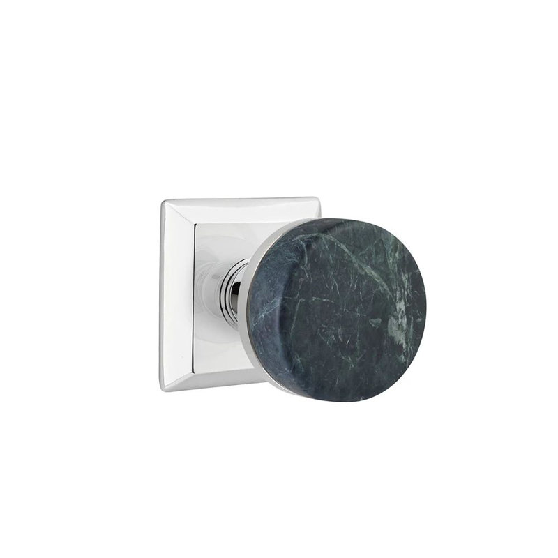 Mortaise intérieure Emtek Select Passage avec rosette Quincy et tige conique, bouton en marbre vert (LH), Chrome poli