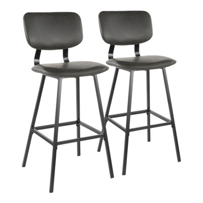 Tabouret de bar contemporain en métal noir et similicuir gris avec coutures en zigzag gris - ensemble de 2
