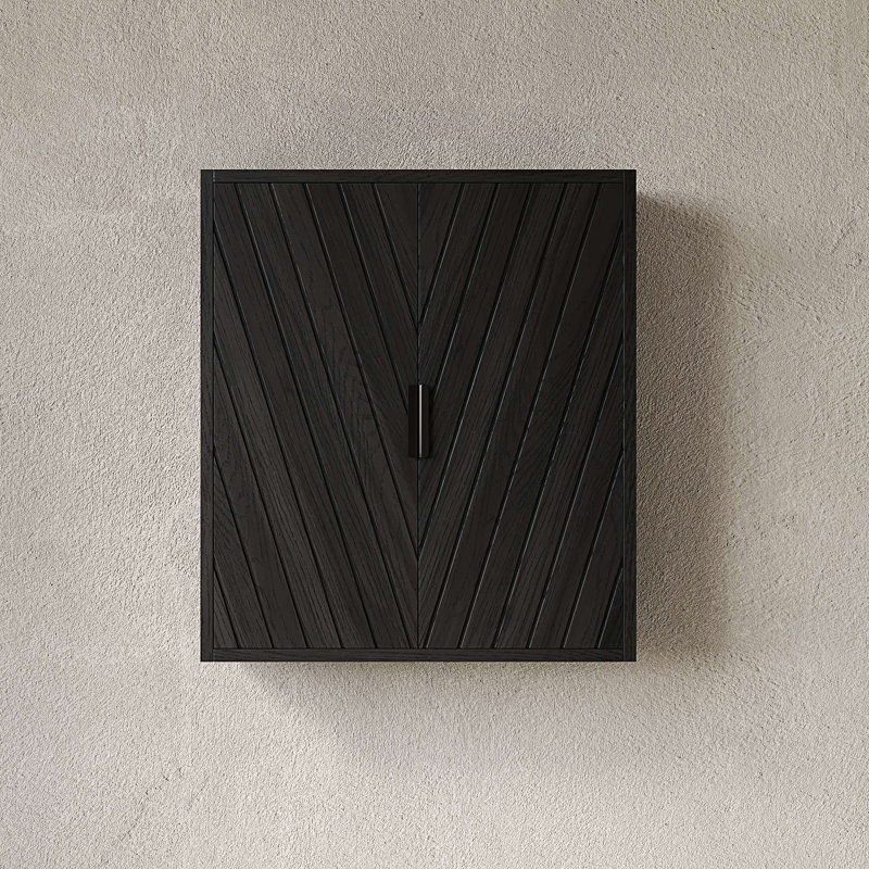 Armoire décorative, armoire de salle de bain murale rayée avec portes et tablette