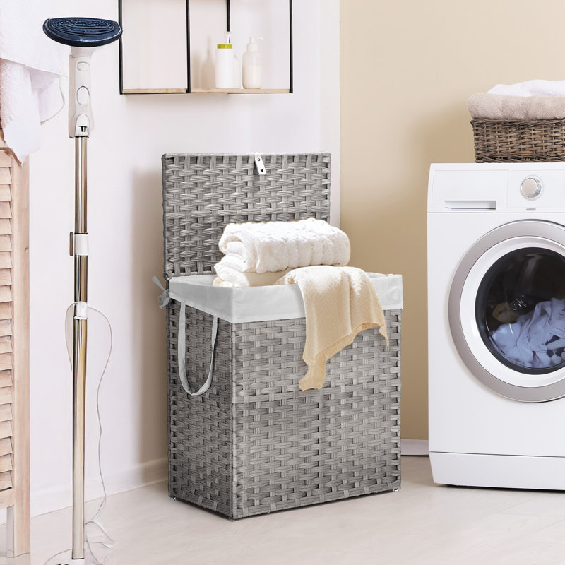 Comeau Foldable Rattan Laundry Hamper with Removable Liner, Gray, 24" H x 22.2" W x 13.3" D