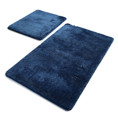 Ensemble de tapis de bain en acrylique de qualité supérieure (2 pièces), bleu foncé, 19,7 po x 23,6 po et 23,6 po x 39,4 po | 100% acrylique antibactérien, hauteur des poils: 0,7 à 1,2 po | Dessous antidérapant, lavable à la machine, doux et confortable