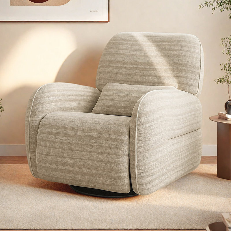 Fauteuil inclinable avec base en métal, Mélange de polyester beige