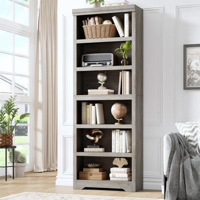 6-Tier Farmhouse Bookcase with Adjustable Shelves, Floor Standing Open Display Storage Rack, Anti-Slip Design