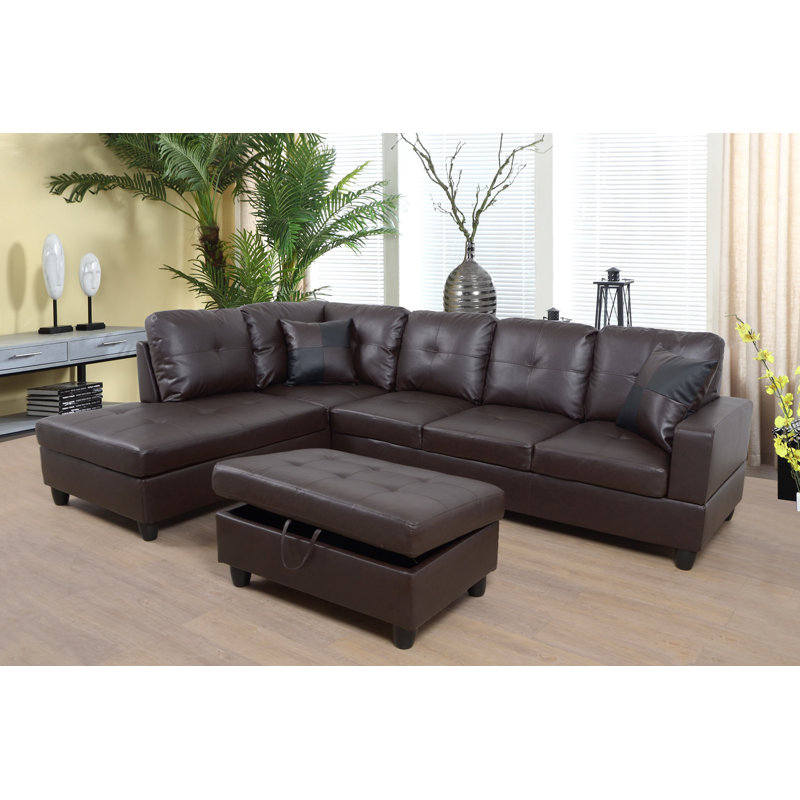 Canapé et chaise longue avec repose-pieds Beesley, Orienté à gauche (vu de face), Brun, Noir