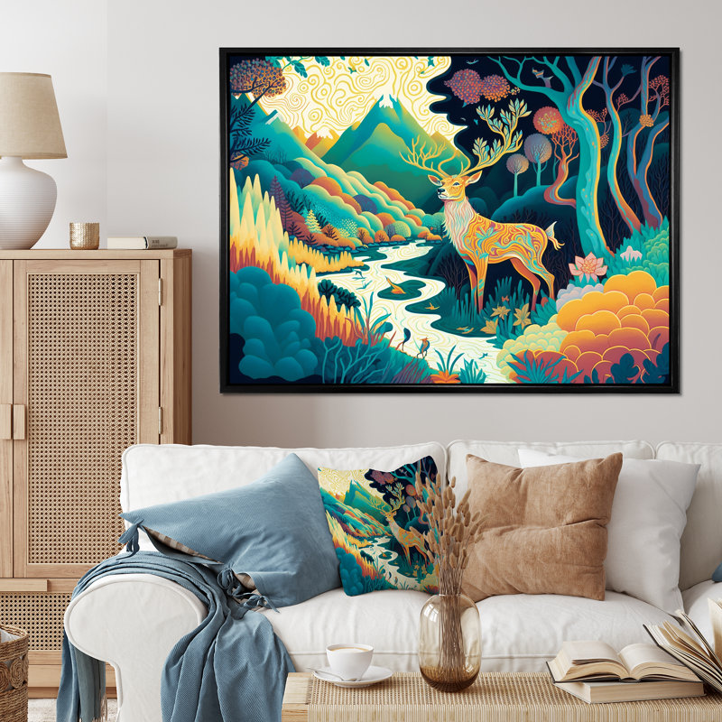 «Majestic Buck In The Woods IV», art animalier sur toile, H 24 po x l 32 po x P 1 po, Toile avec cadre flottant noir