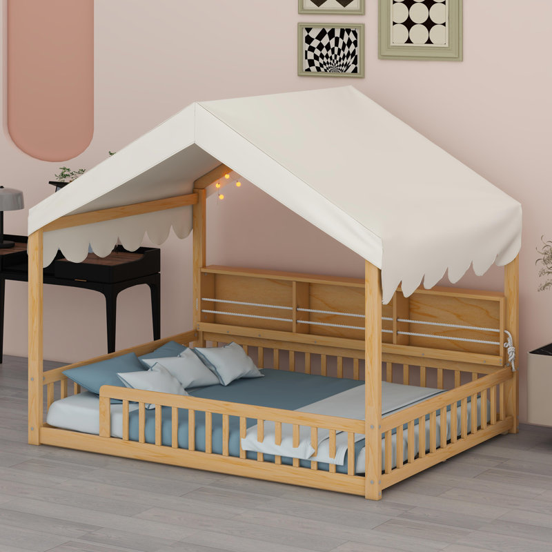 House-Shaped Daybed With Fense, Natural/Beige