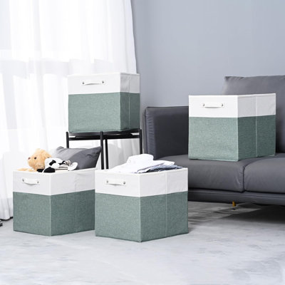 Bacs de rangement en lin fin 13 po x 13 po avec poignées Box Boîtes cubiques en tissu ， Organisateurs de paniers pliables