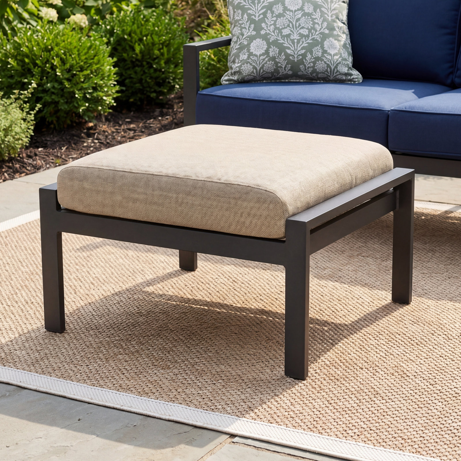Sunbrella Outdoor Ottoman Cushion, Cast Ash Sunbrella® Plainweave, 4" H x 22" W x 20" D