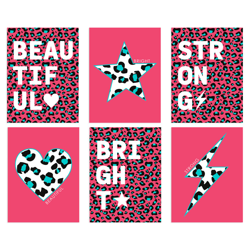 Leopard Pattern Bold Shapes - 6 Piece No Frame Print Set, 29.7cm H x 21cm W x 0.4cm D, Multicoloured Pink