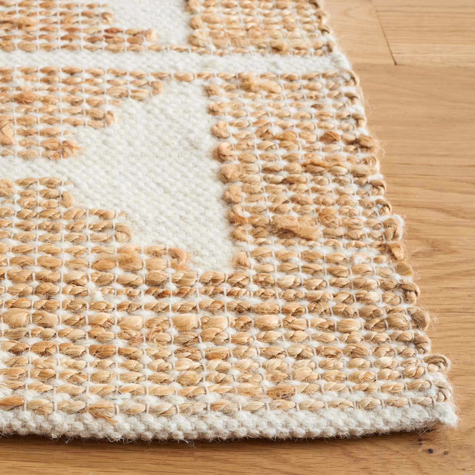 Ivory Natural Hand-Loomed Jute Wool Rug, Rectangle 6' x 9'
