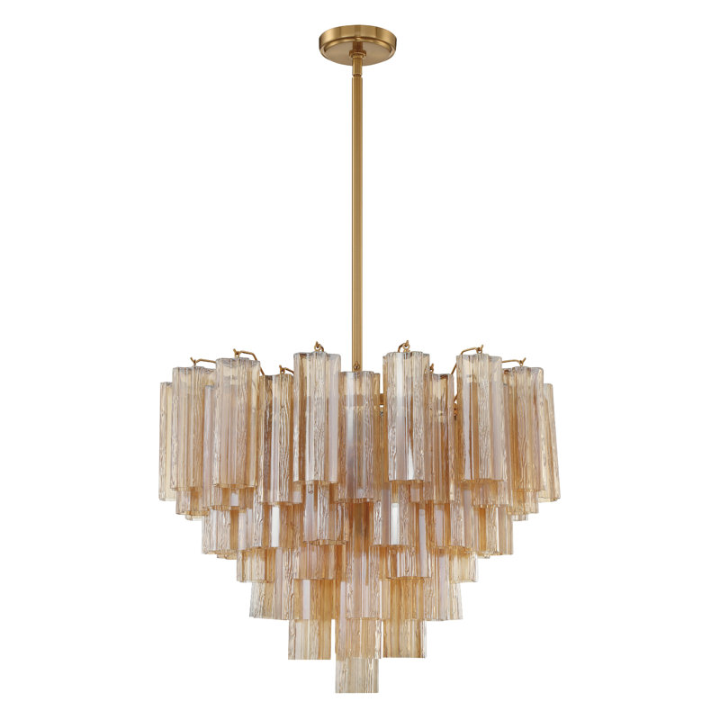 Dimmable Tiered Chandelier, Aged Brass, Yellow, 21.5" H x 26.75" W x 26.75" D
