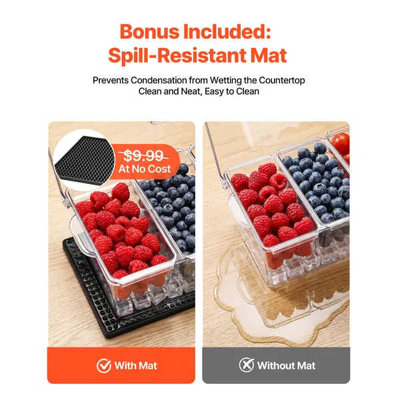Serviteur réfrigéré à condiments, 5 compartiments de service refroidis à la glace, plateau de garniture de fruits en plastique avec couvercle, pour accessoires de bar à salade Taco, articles de restaurant pour la fête à domicile