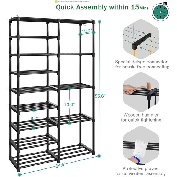 Tabiger 9 Tier Shoe Rack for Entryway 32-35 Pairs, DIY Stackable Metal Shoe  Rack for Closet, Sturdy Shoe Organizer for Entryway, Shoe Shelf Closet