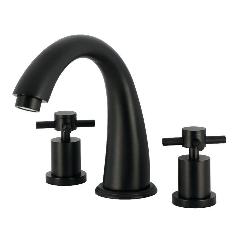 Robinet de baignoire romaine à deux poignées à fixation sur le comptoir à 3 trous Kingston Brass, Noir mat, Poignées croix